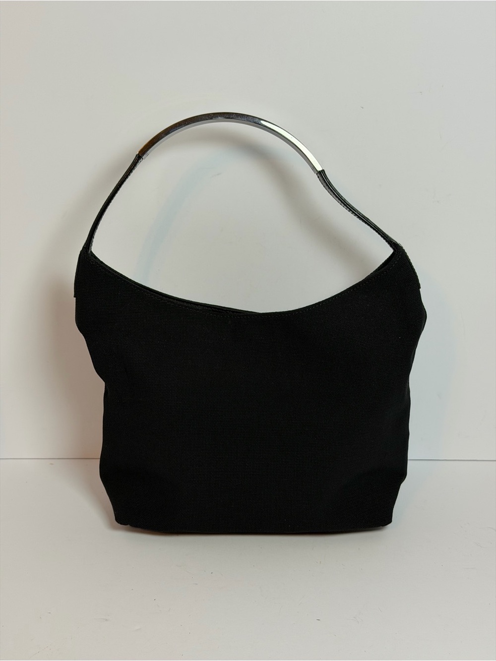 Gucci Vintage Black Canvas Metal Handle Shoulder Bag Tom Ford Era
